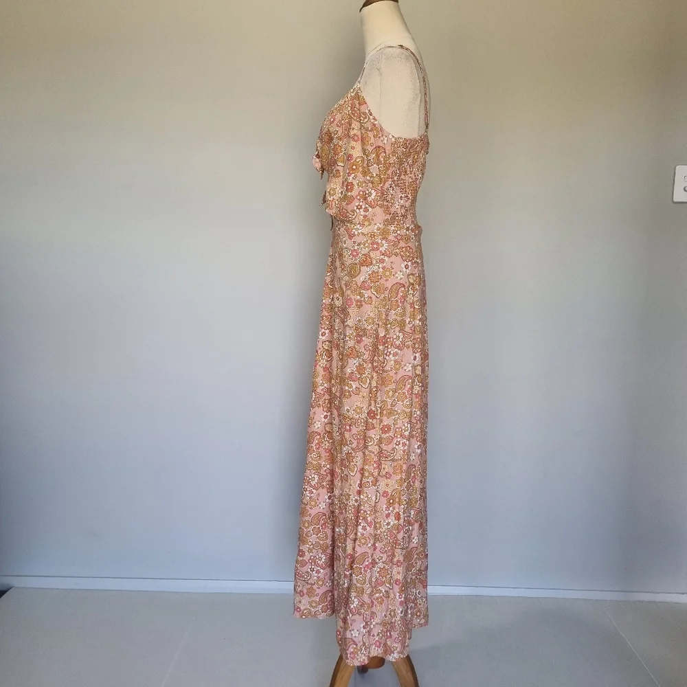 Ghanda Mia Multicolour Floral Linen Blend Tie Front Maxi Dress Size L - Picture 3 of 9